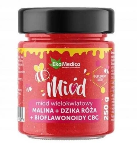 Zdjęcie Miód Wielokwiatowy Malina + Dzika Róża + Bioflawonoidami CBC, 250g