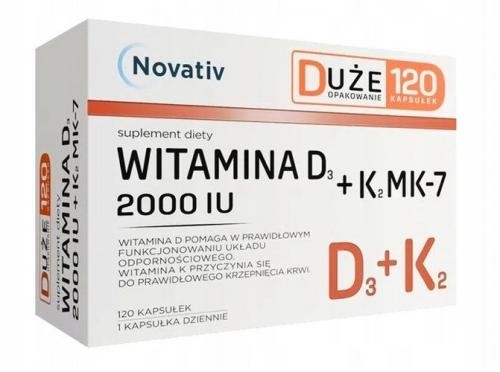 Zdjęcie Novativ Witamina D3 2000 IU + K2 MK7 , 120kaps.